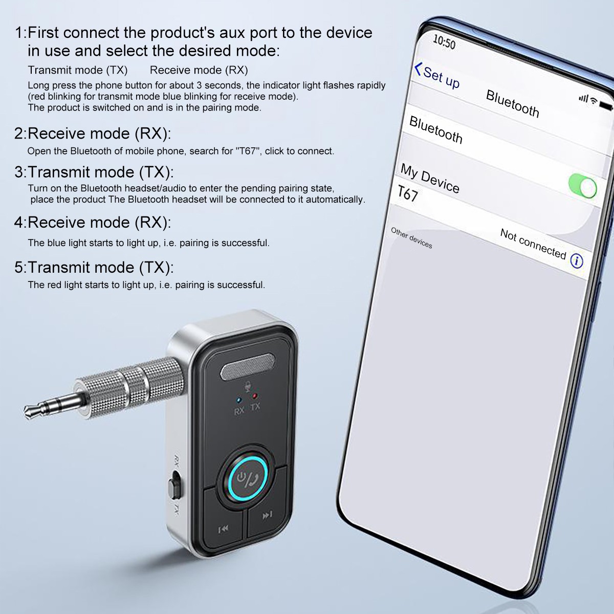 Wireless Bluetooth 5.3 Transmitter Receiver 2-in-1 Adapter Audio 3.5mm Jack Aux^