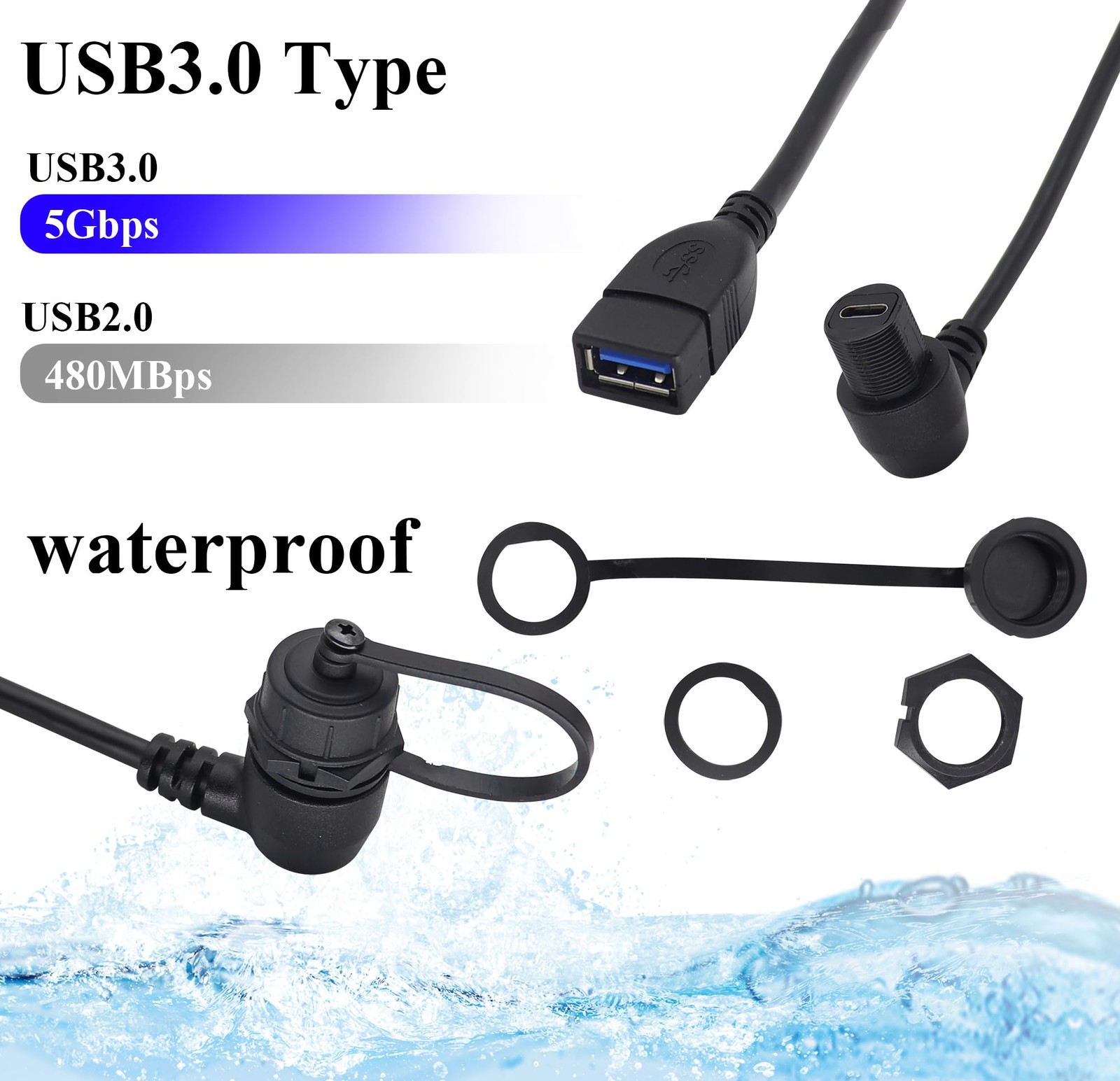 zdyCGTime Right & Left Angled 90 Degree USB Type-C to A 3.0 female 0.3M