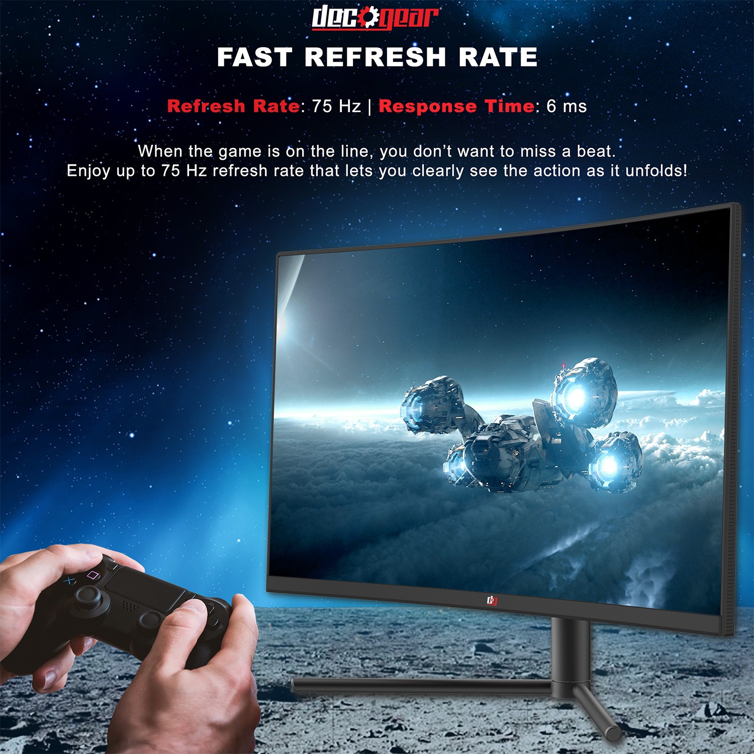 Deco Gear 32″ Curved Gaming Monitor 1920×1080 3000:1 Contrast Ratio, 75 Hz, 6 ms