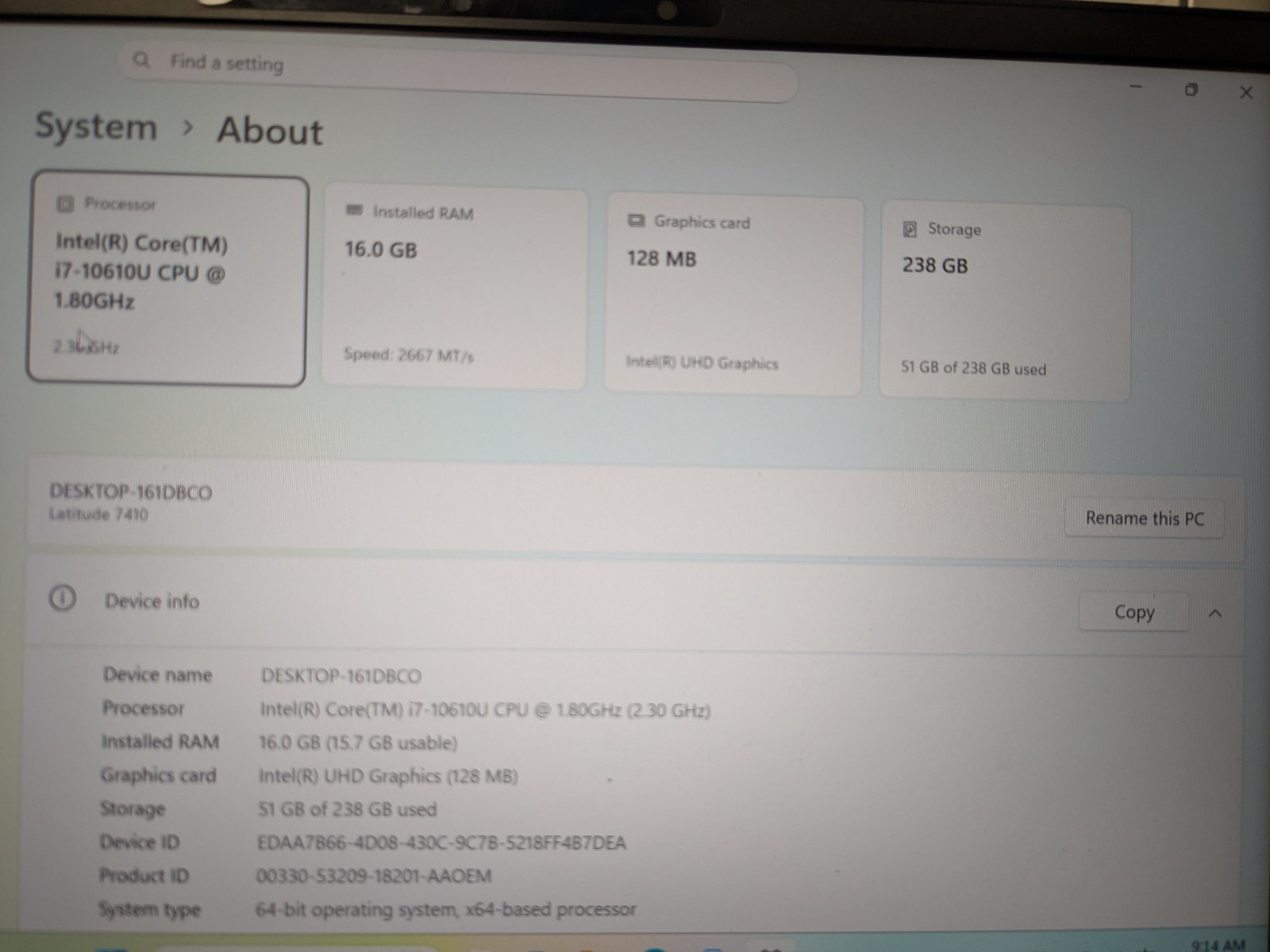 DELL LATITUDE 7410, Intel Core i7-10610U, 1.80 GHz, 16 GB RAM, 256 GB M.2