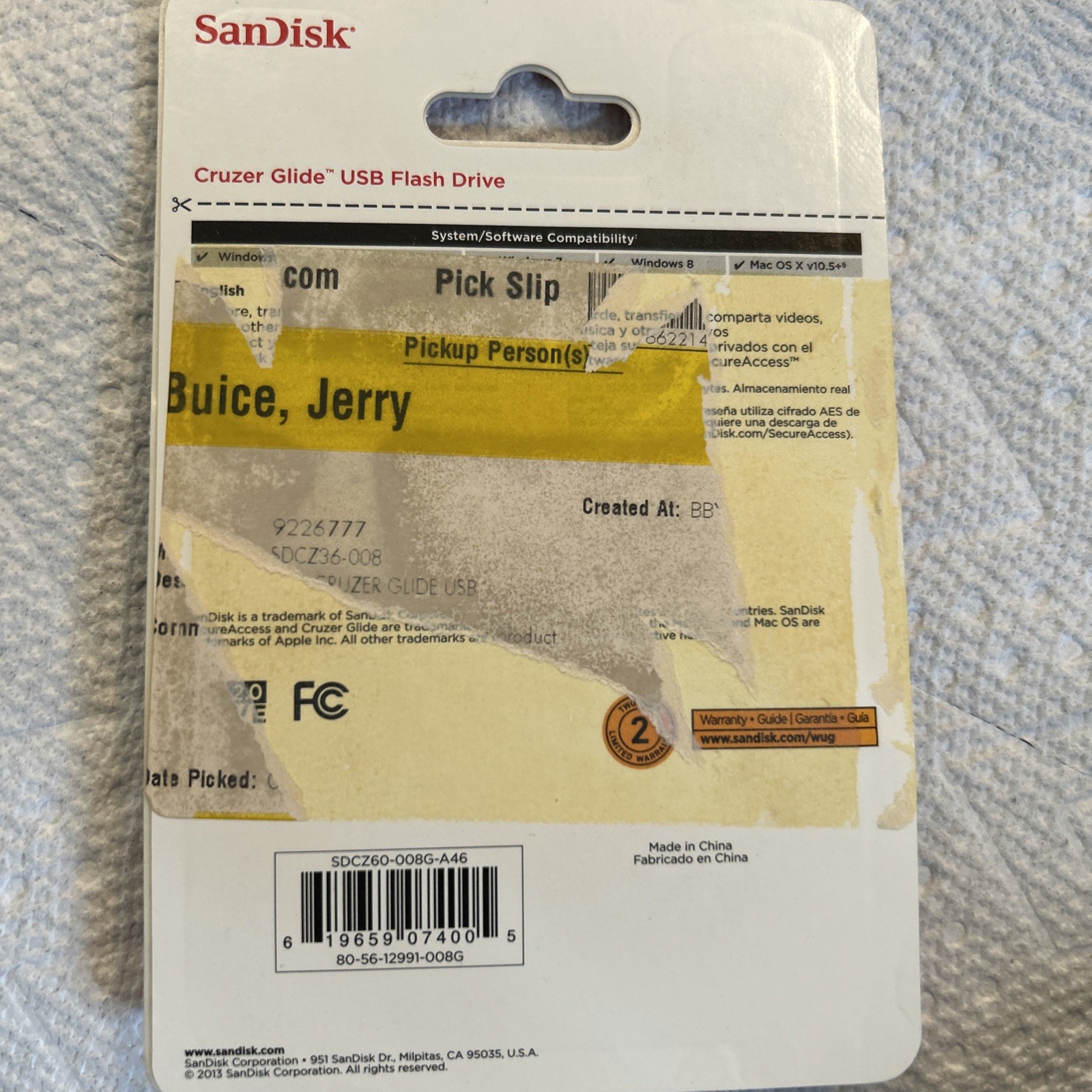 SANDISK CRUZER GLIDE USB FLASH DRIVE 8 GB Brand New Sealed