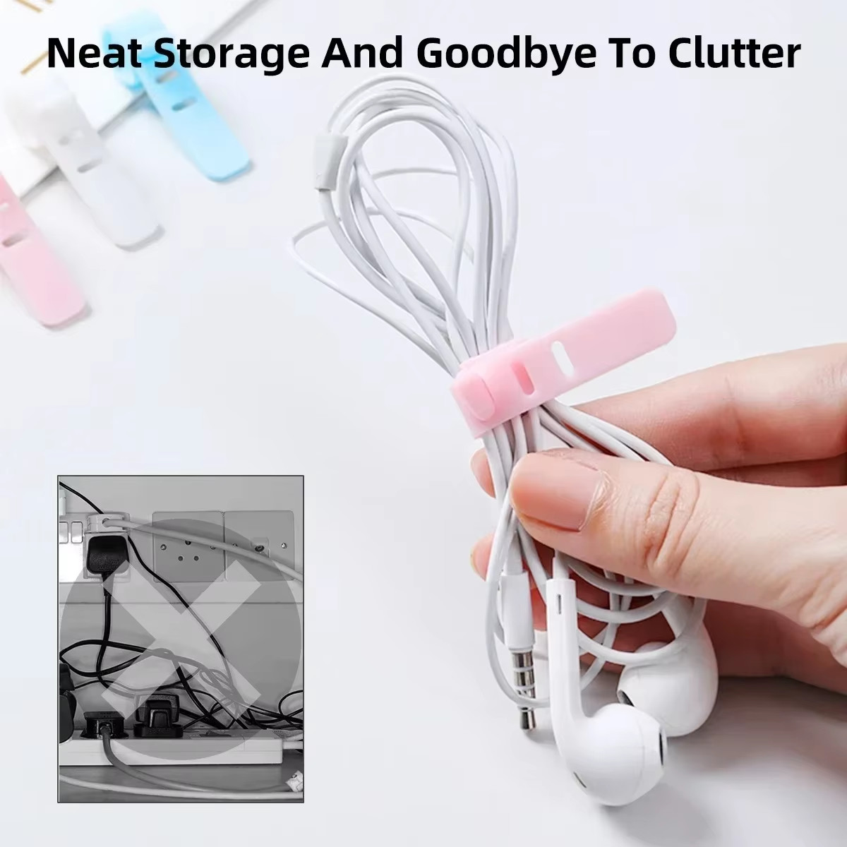 Phone Cable Organizer Earphone Clip Charger Cord Management 3 Hole Line Storge H