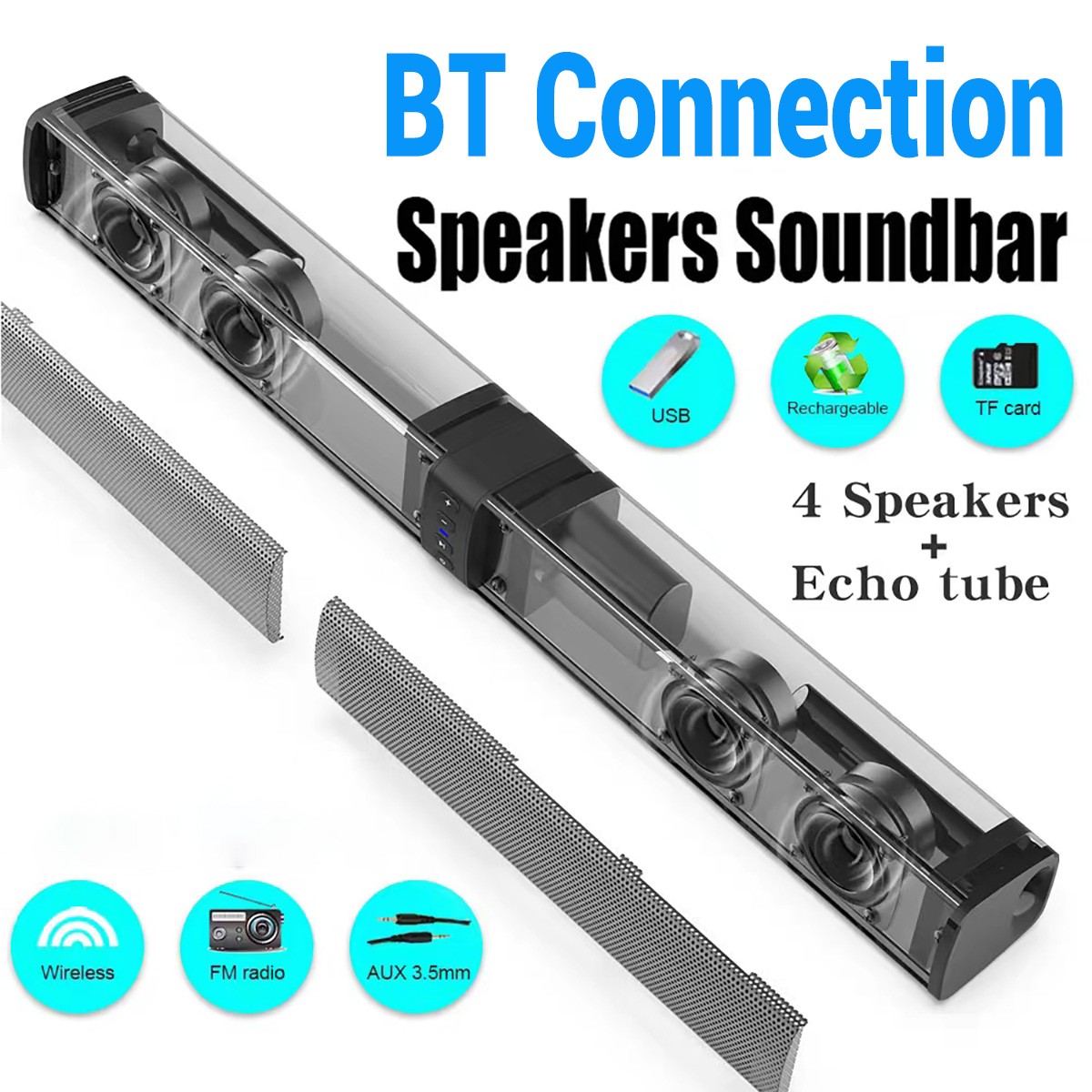 Bluetooth 5.0 Home TV Sound Bar Speaker System Wireless Subwoofer 3D Surround US