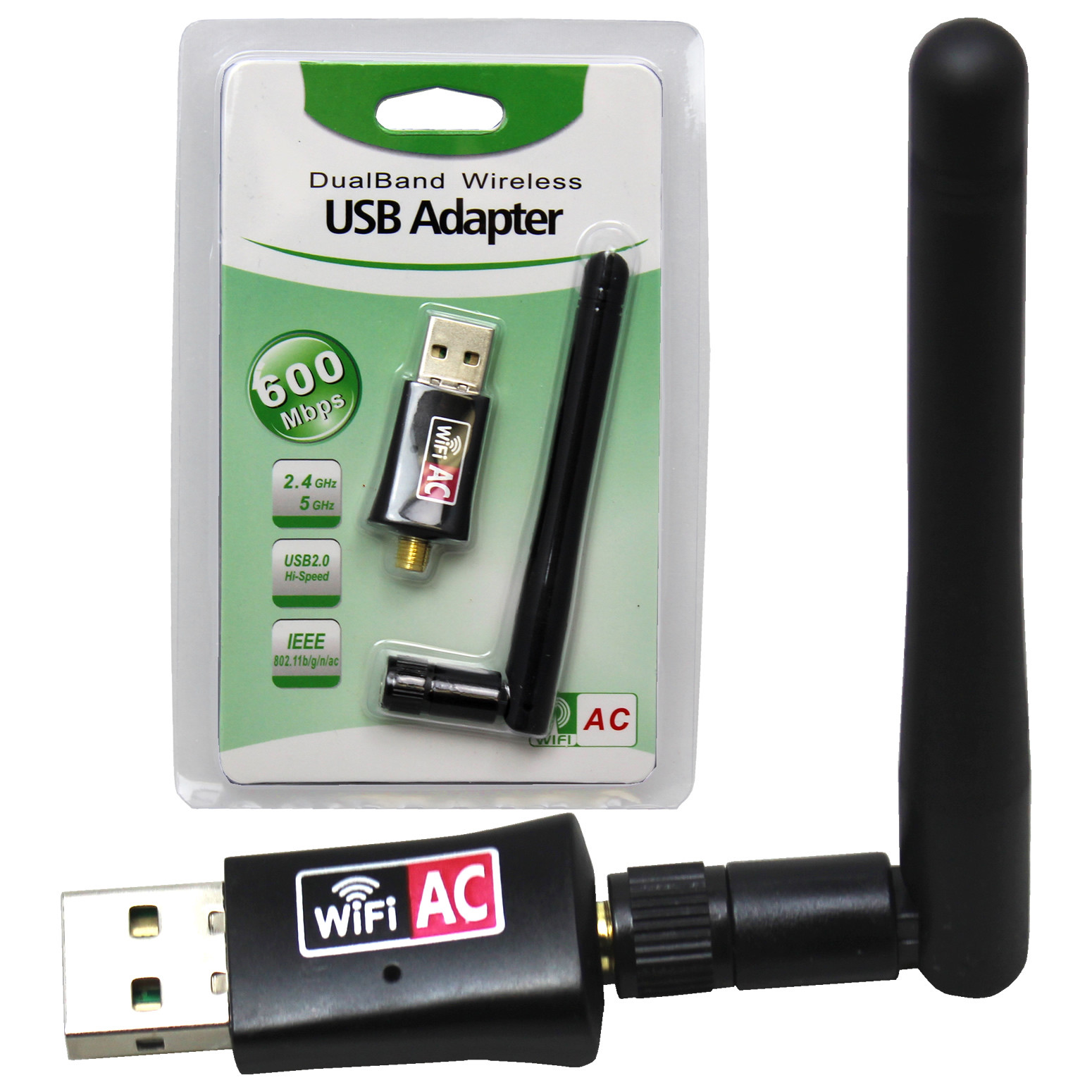 600Mbps Dual Band 2.4/5.8Ghz Wireless Lan USB WiFi Adapter 802.11AC with Antenna