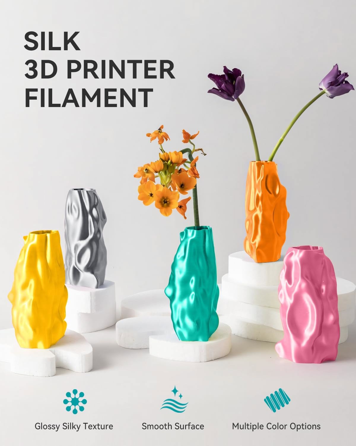 SUNLU 5x1KG PLA/PLA+2.0/SILK/PETG/ABS/TPU 3D Printer Filament 1.75mm 1KG/Spool