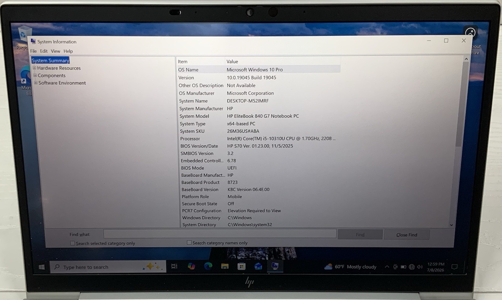 HP EliteBook 840 G7 14″ Intel i5-10310U 16GB DDR4 512GB NVMe | Win10Pro