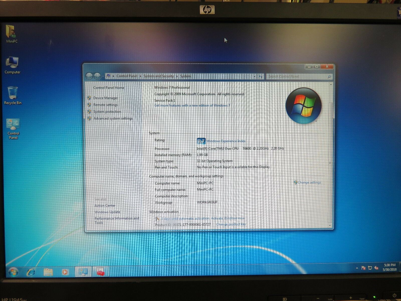 Tangent Rugged Mini_ 965 T6600 2.20GHz 2GB 160GB HDD WiFi BAR-057 “TESTED” Win 7