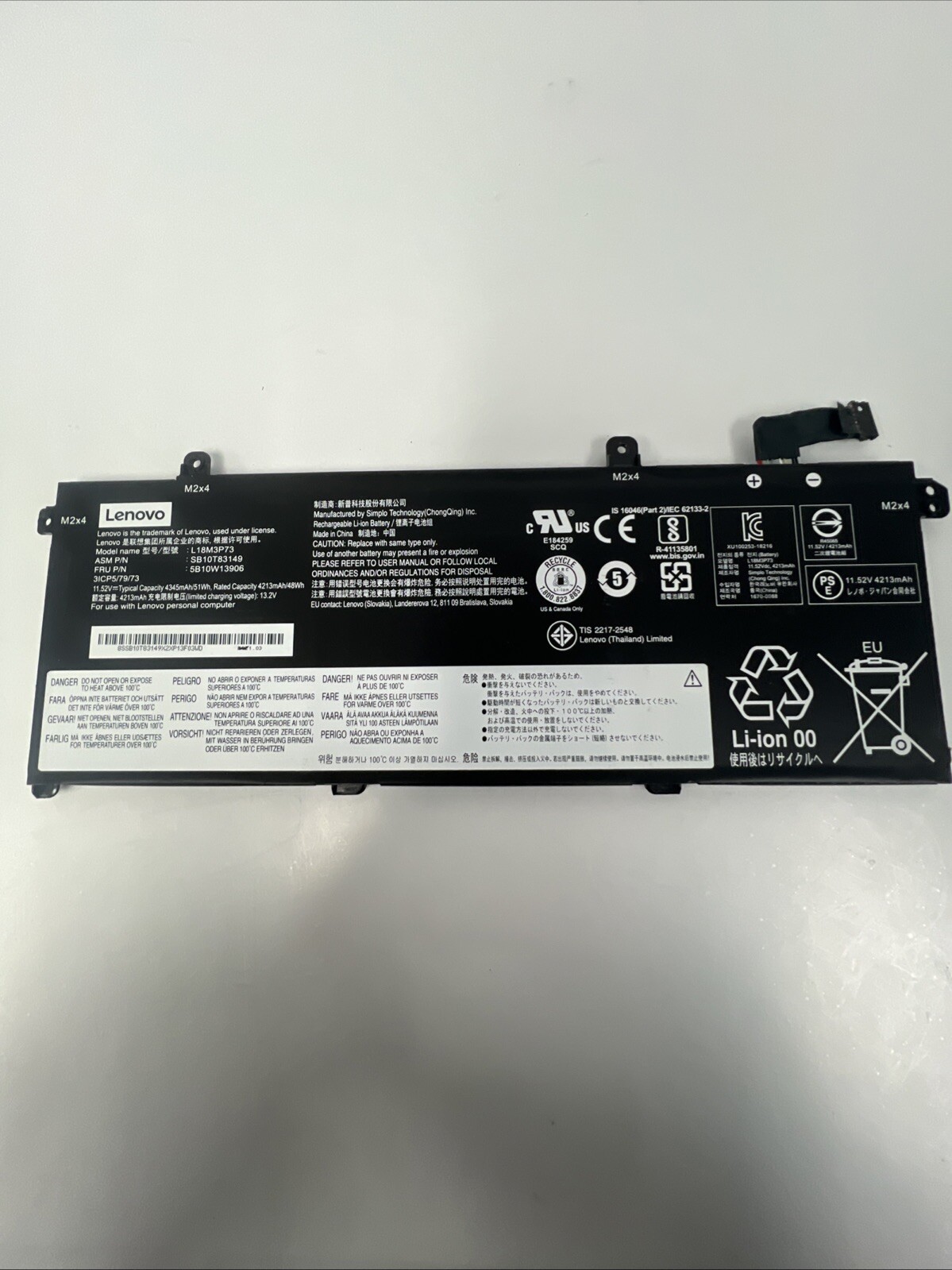 Lenovo ThinkPad 11E 11.55V=4372mAh/49Wh L18L3P73 Battery Only