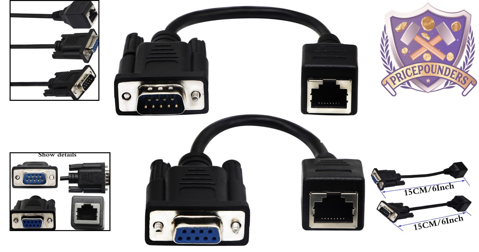 RJ45 to RS232 Cable 2 Pack DB9 Serial Port Female & Male Ethernet LAN Console