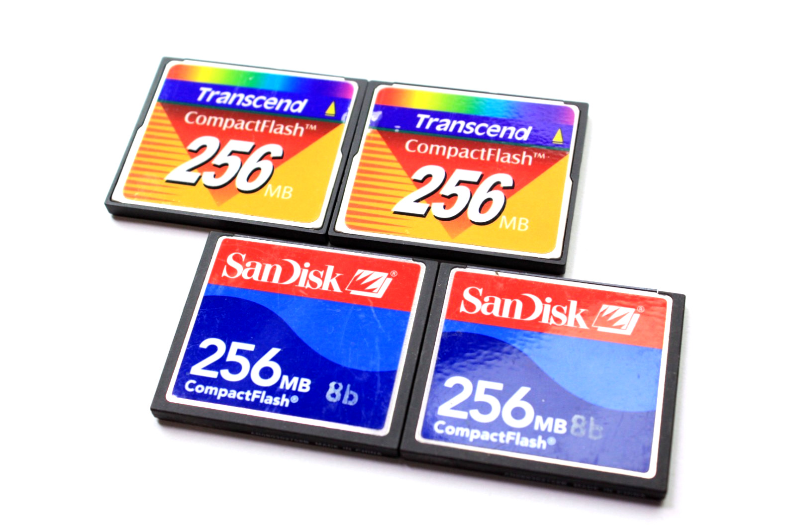 Lot of 4 CompactFlash 256MB Memory Cards 2 SanDisk & 2 Transcend Working