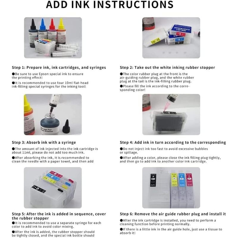 Sublimation Ink Cartridge, Empty Refillable Ink for WF-7720 WF-7710 WF-7620