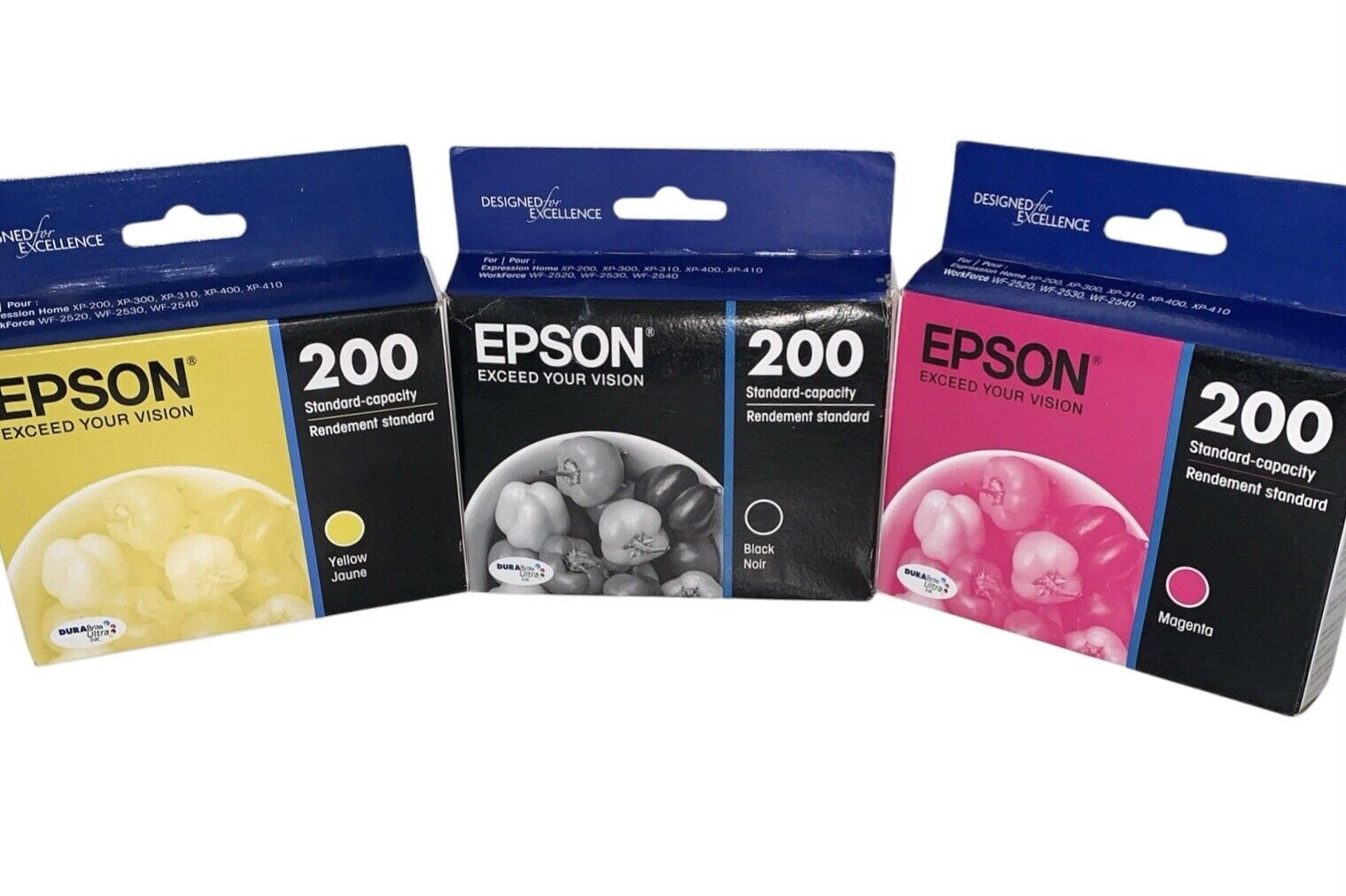 Epson 200 Black 200 Magenta 200 Yellow Ink Cartridge Lot Genuine OEM Lot Of 3