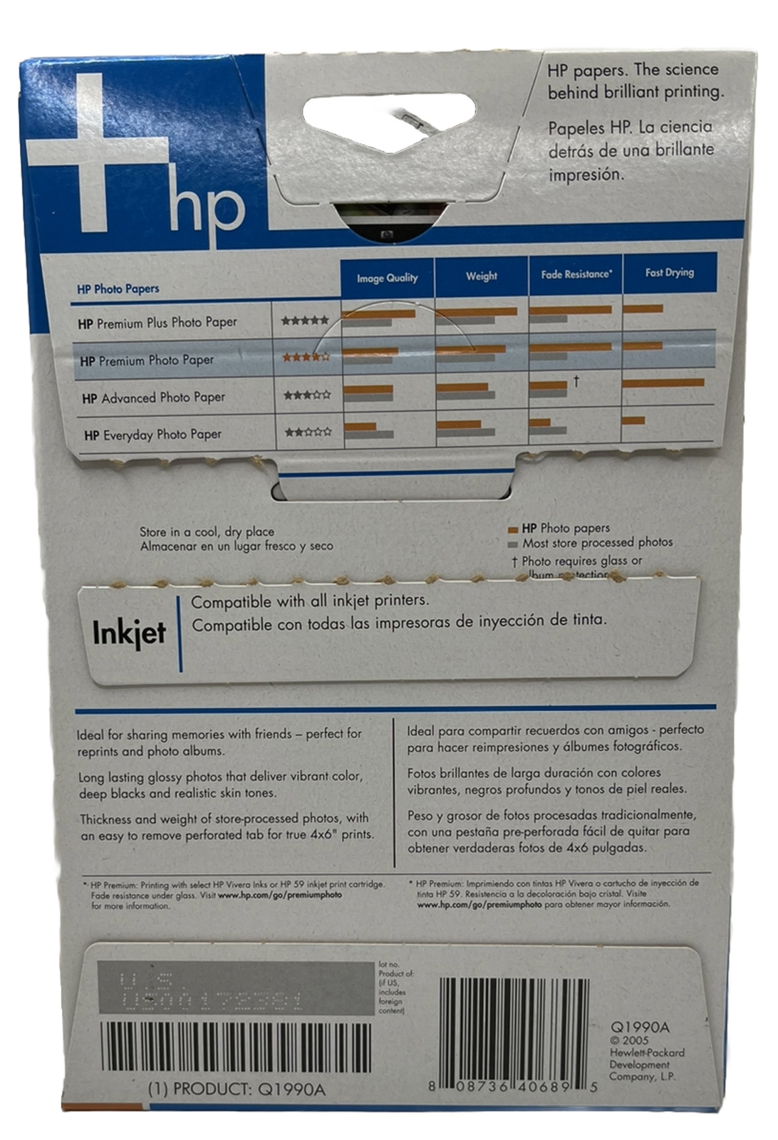 HP Premium Photo Paper Glossy Inkjet 4 x 6″ 10 mil Sheets Q1990A Open Box
