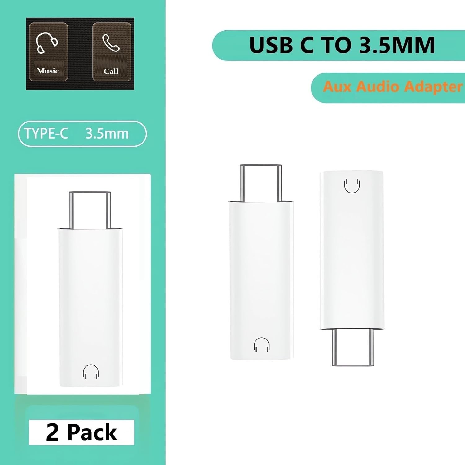 [MFi Certified] 2Pack USB-C to 3.5mm Audio Headphone White-USBC