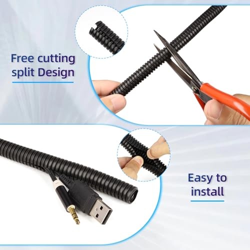 Split Wire Loom Tubing,10,25ft Cord Protectors from Pets No 0.3in-10ft Black