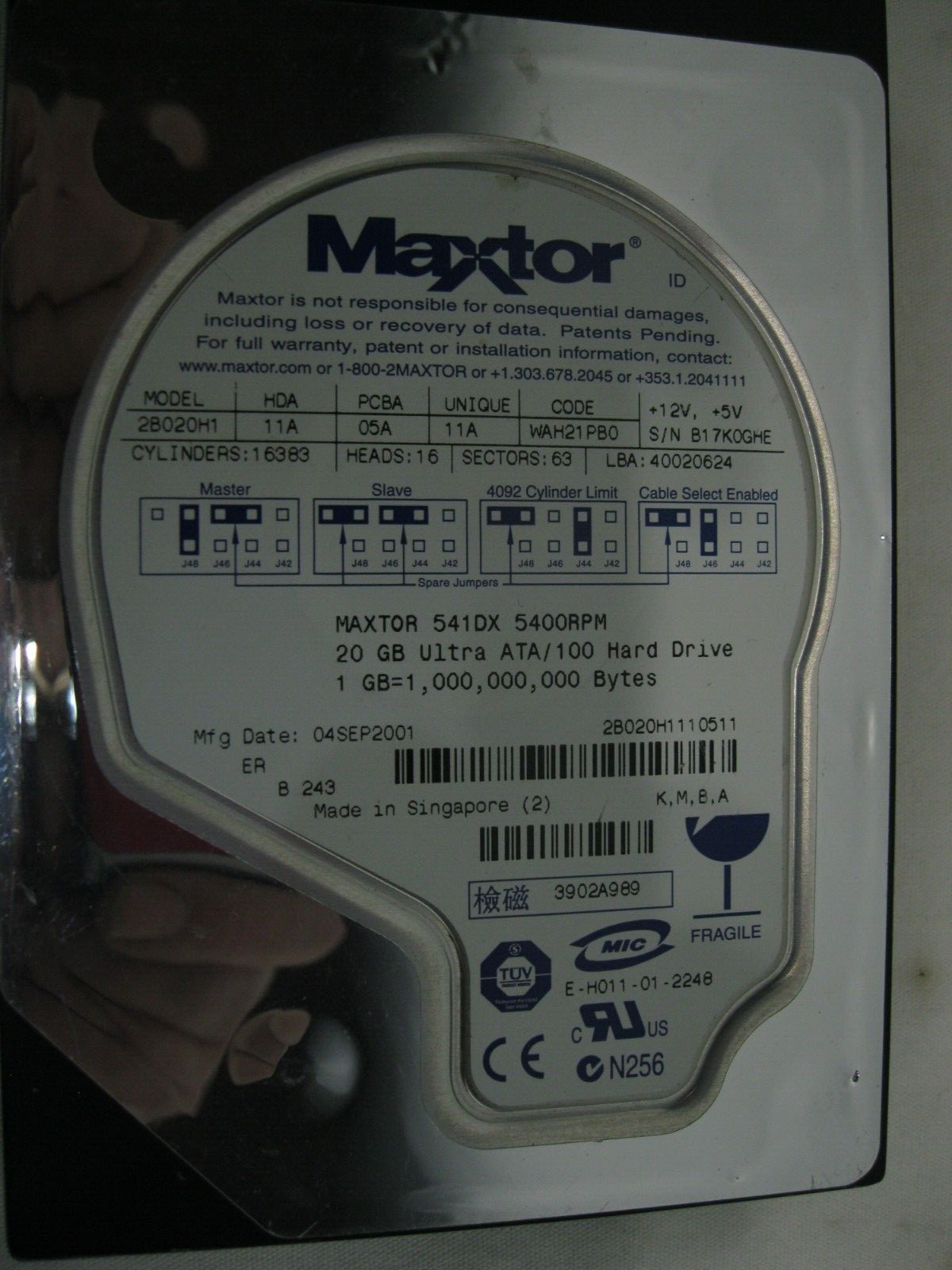 06P5312 – Maxtor 541DX 2B020H1 20.4GB OEM Replacement IDE Drive 10J1696