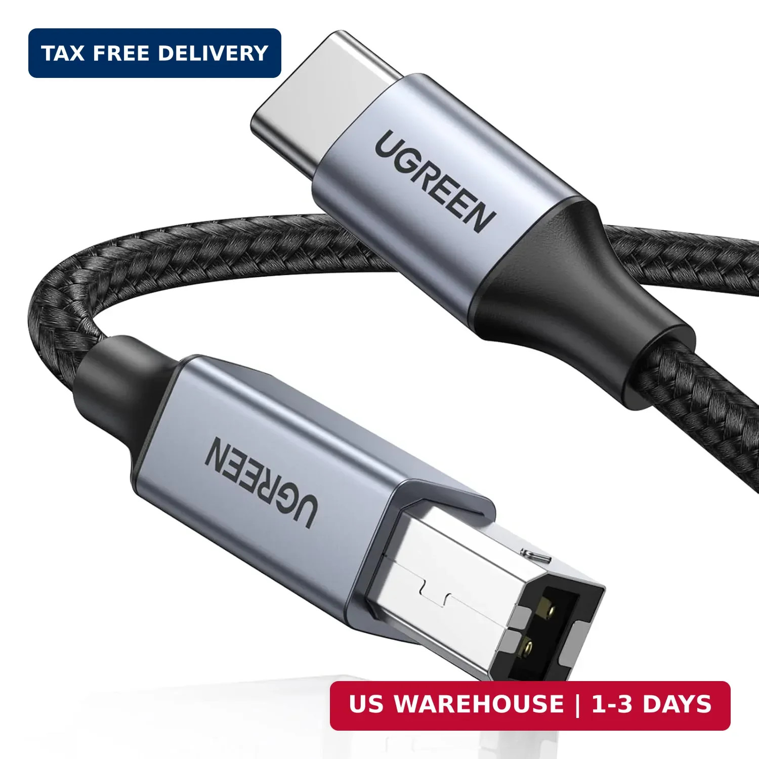 UGREEN USB B to USB C 6 FT Printer Cable, Nylon USB B to C Cord for MacBook Pro/