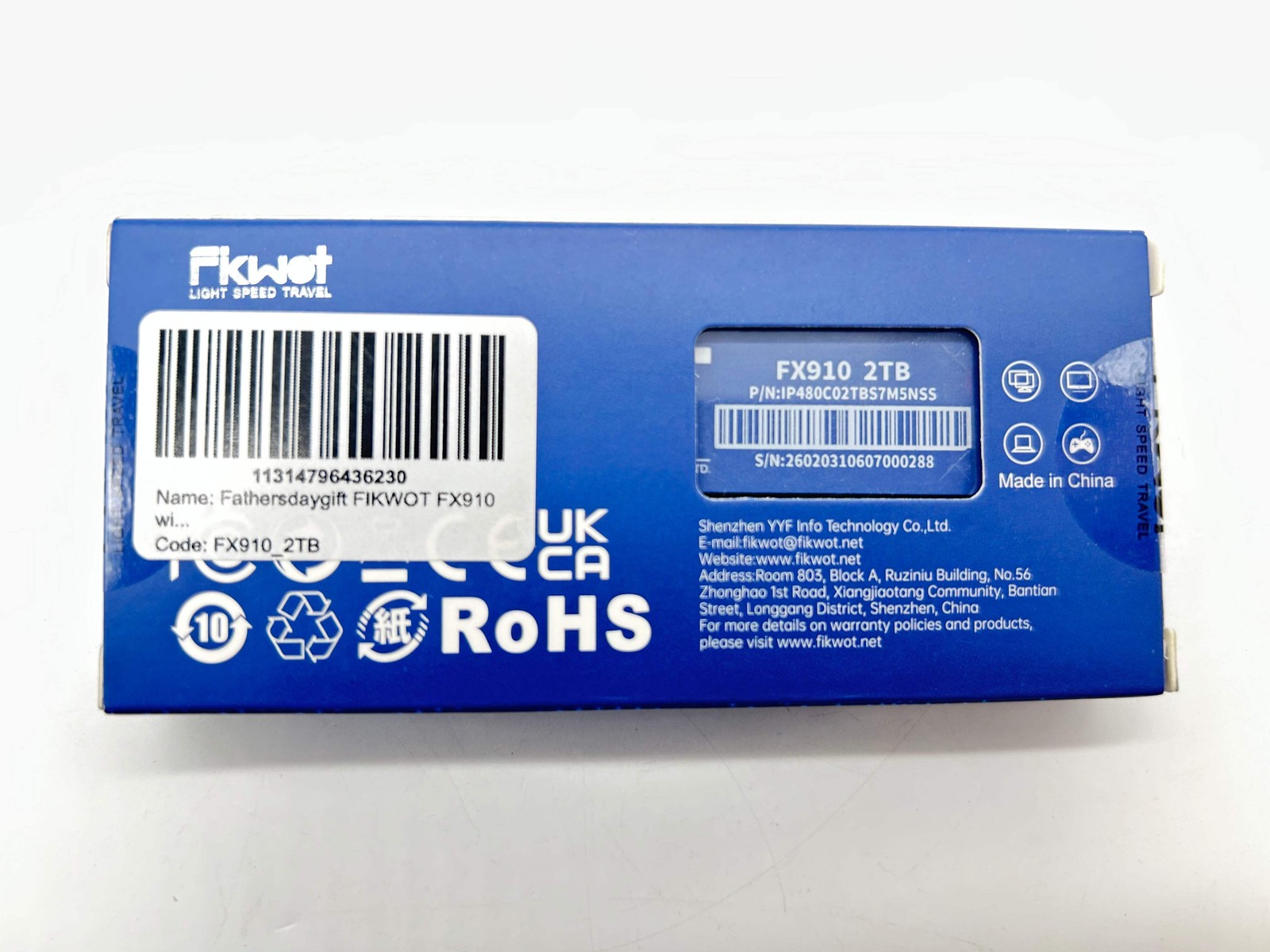 FikWot FX910 2TB PCIe 4.0 NVMe M.2 2280 SSD New In Box — (100% Health)