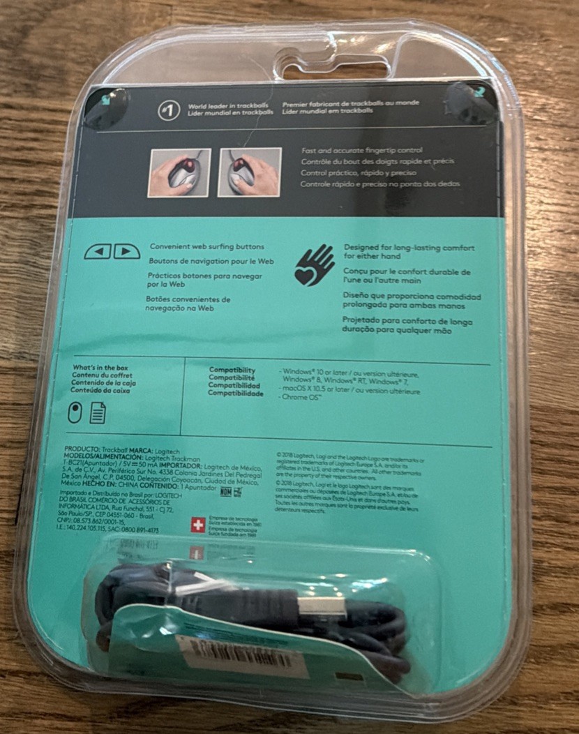 NEW Logitech Trackman Corded Trackball SEALED