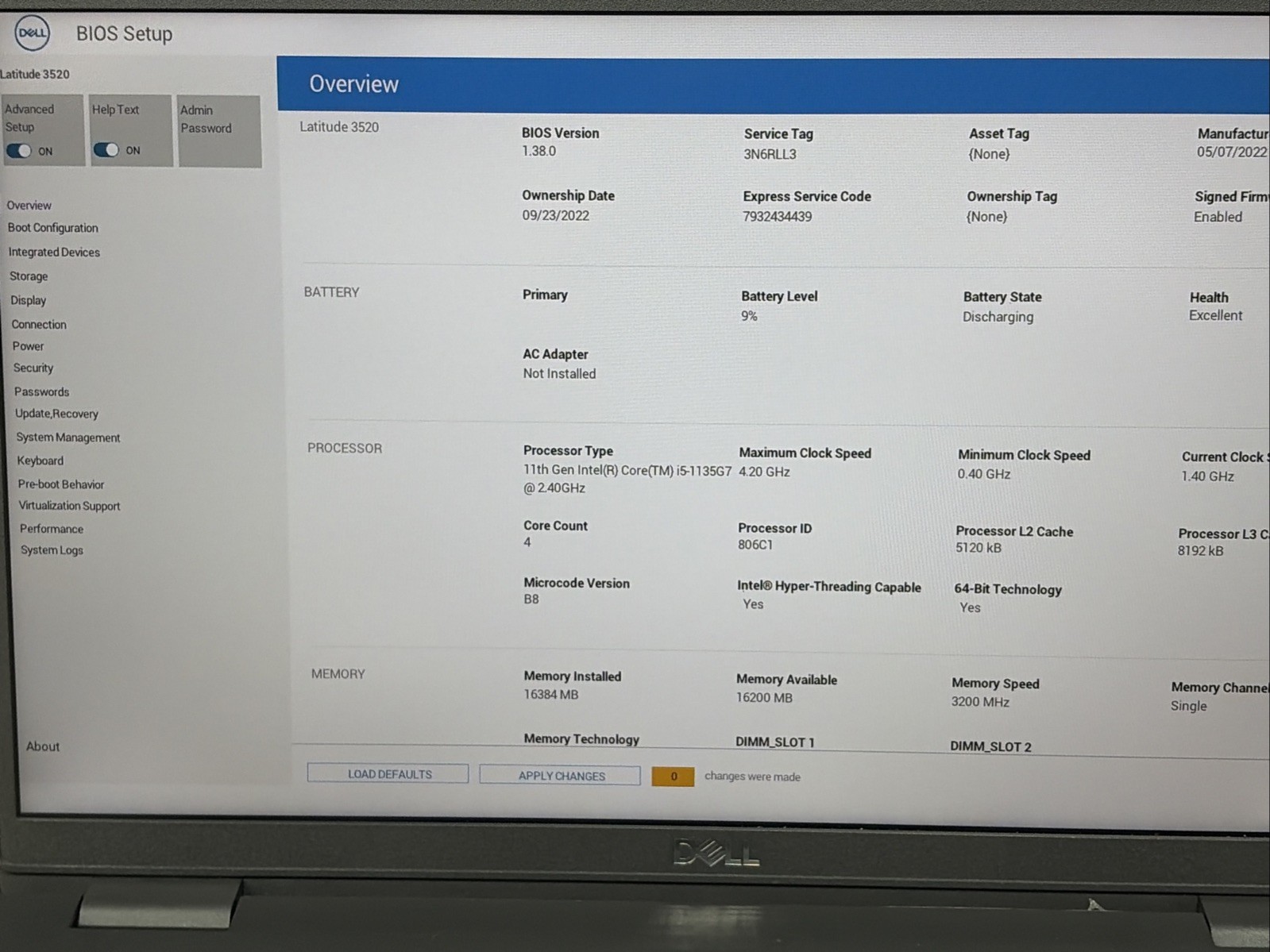Dell Latitude 3520 15.6″ FHD i5-1135G7 16GB RAM No OS/SSD