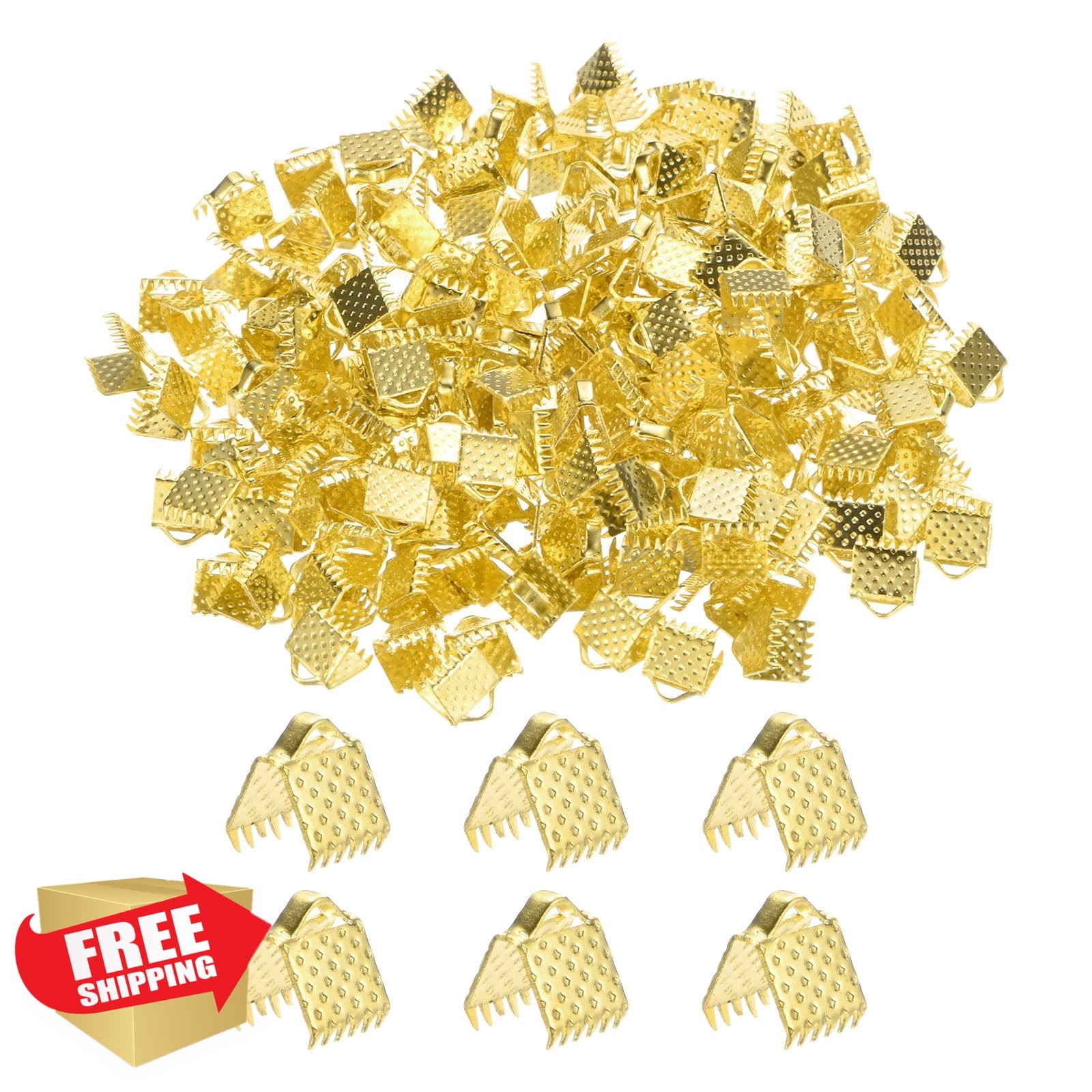M METERXITY Ribbon Ends 0.2in 6mm Gold Tone