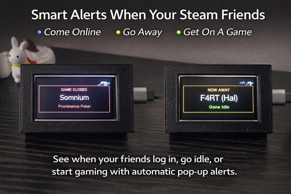 Steam Friends Display – Real-Time Gaming Desk Gadget, Desktop Tracker Device