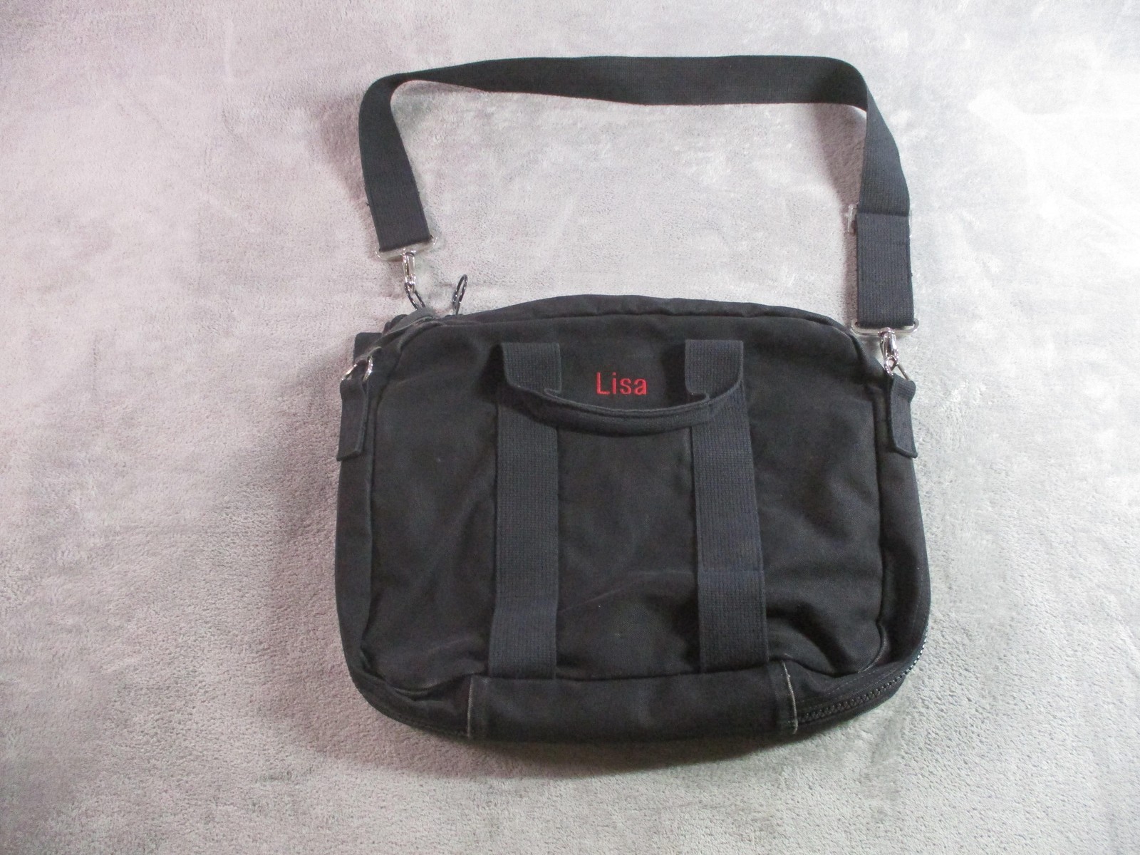 Vintage Lands’ End Square Rigger Black Canvas Laptop Briefcase Padded Strap Bag