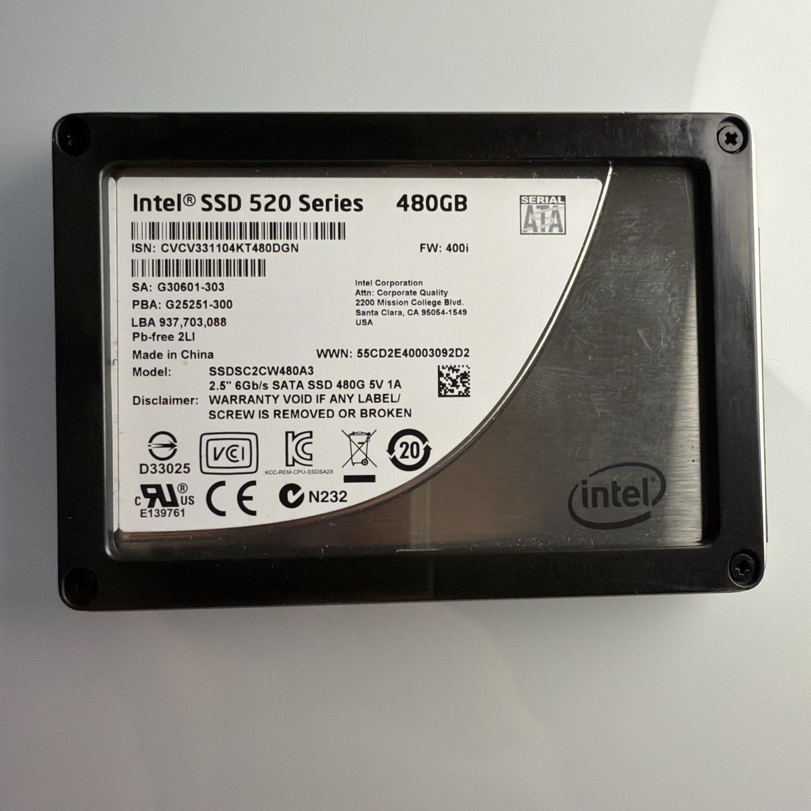Intel 520 SSDSC2CW480A3 480Gb 2.5 SATA 3 6Gbps 20nm NAND SSD MLC (~61%)