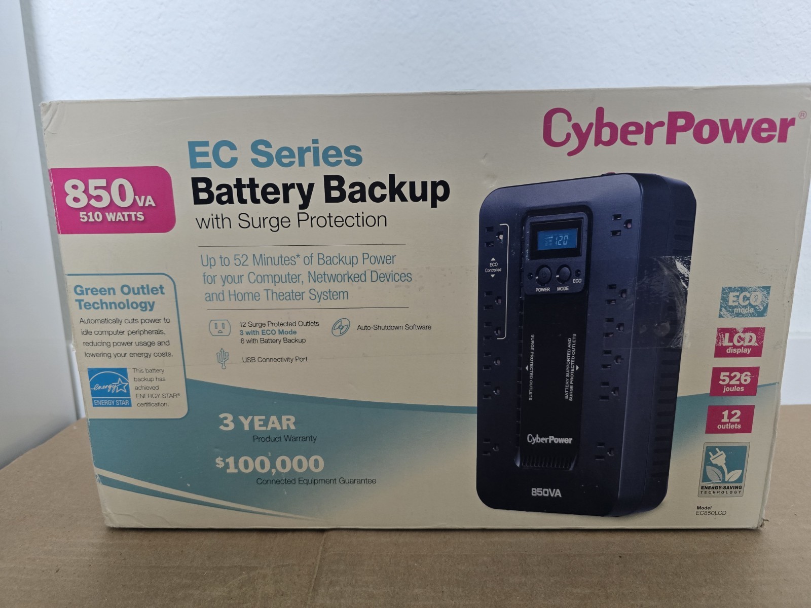 EC850LCD Ecologic UPS Battery Backup and Surge Protector, 850VA/510W, 12 Outl…