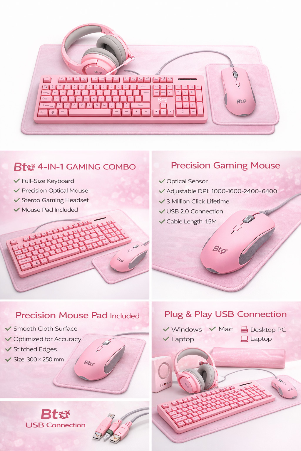 4-IN-1 Gaming LED Backlit Keyboard Mouse with Headset Mouse Pad Bundle ( BTO )