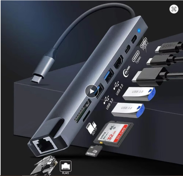 USB 3.0 Hub For Laptop Adapter PC Computer PD Charge Dock Station RJ45 HDMI-comp