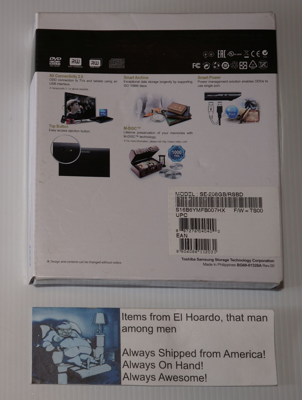 SAMSUNG SE-208 Ultra Thin Portable USB DVD Writer SE-208GB/RSBD