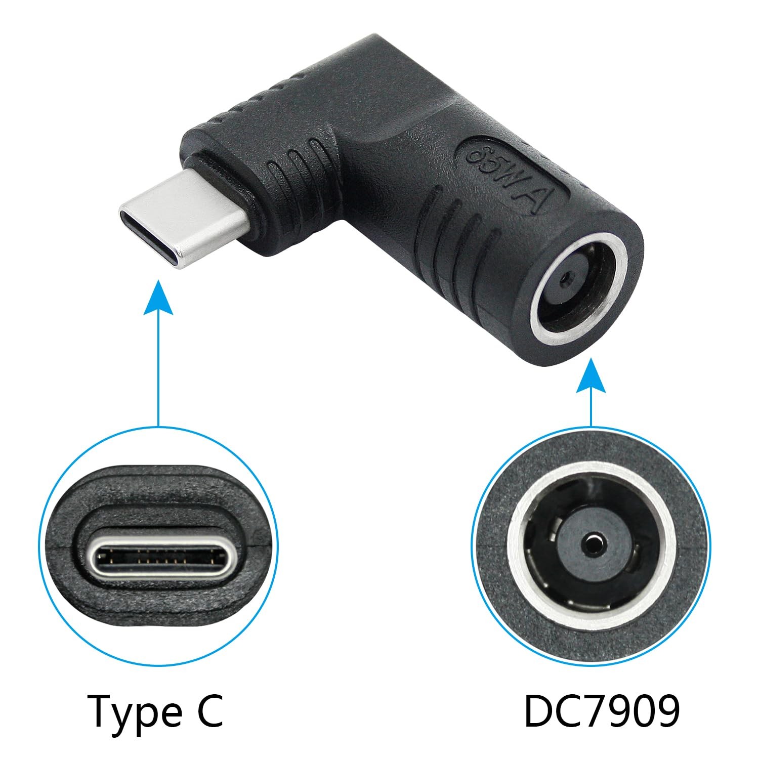 Maixbomr Right Angle DC 7909 to USB C Connector Adapter, 90 Degree PD 65W DC …