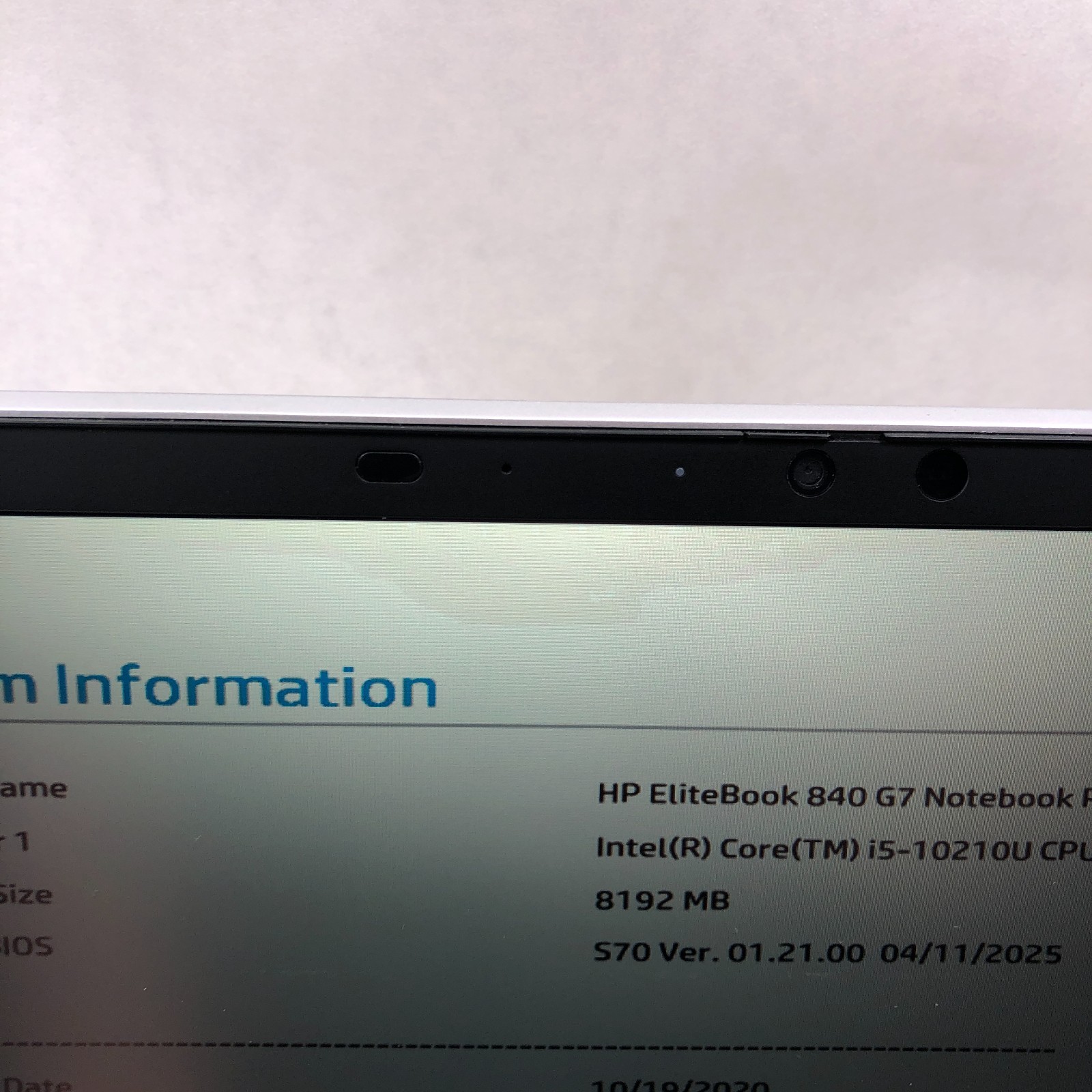 HP EliteBook 840 G7 Intel Core i5-10210U 1.60GHz 8GB NO SSD *READ