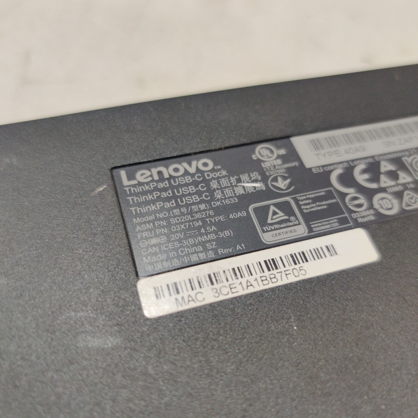 Lenovo ThinkPad USB-C Docking Station DK1633 – No AC ADAPTER Included