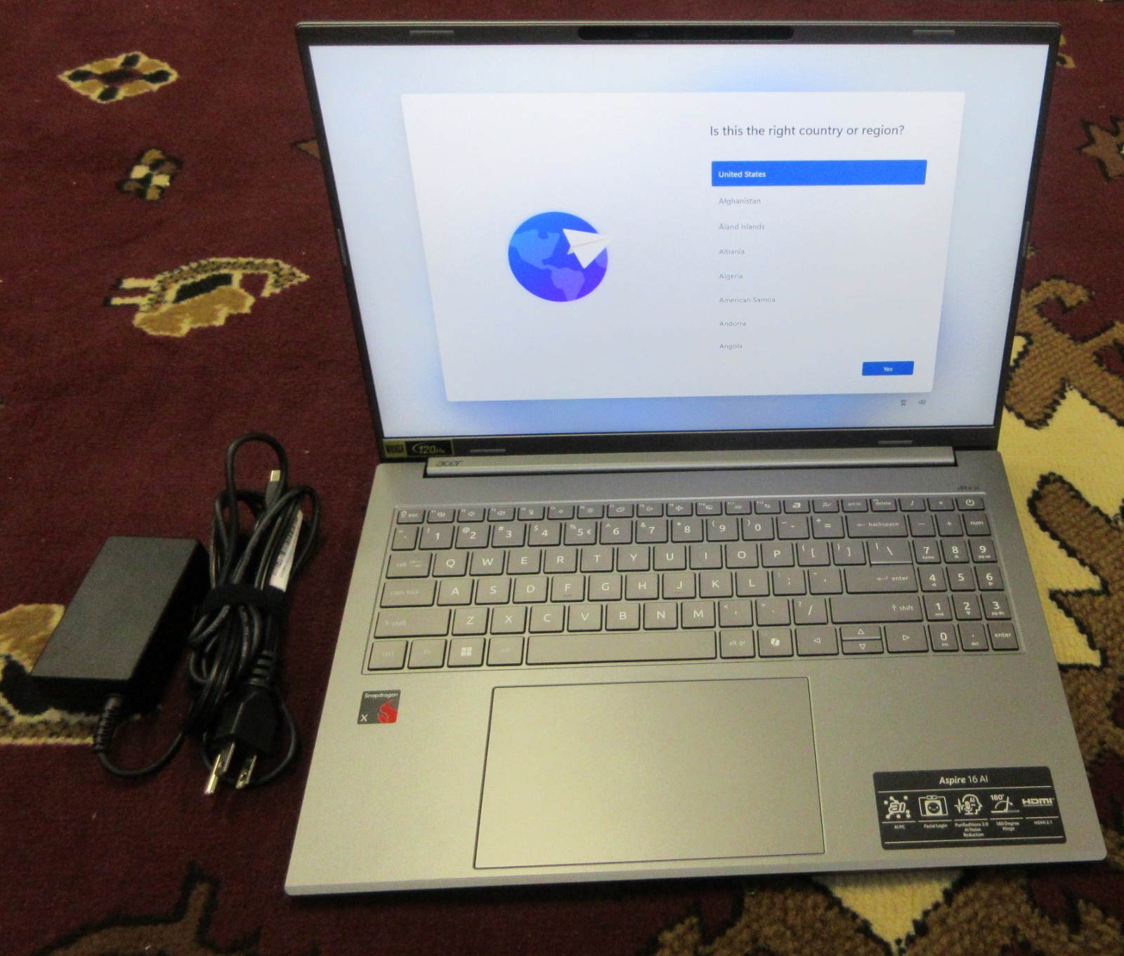 Acer Aspire 16 AI Copilot+ PC, 16″ WUXGA 120Hz IPS Touchscreen, Snapdragon X