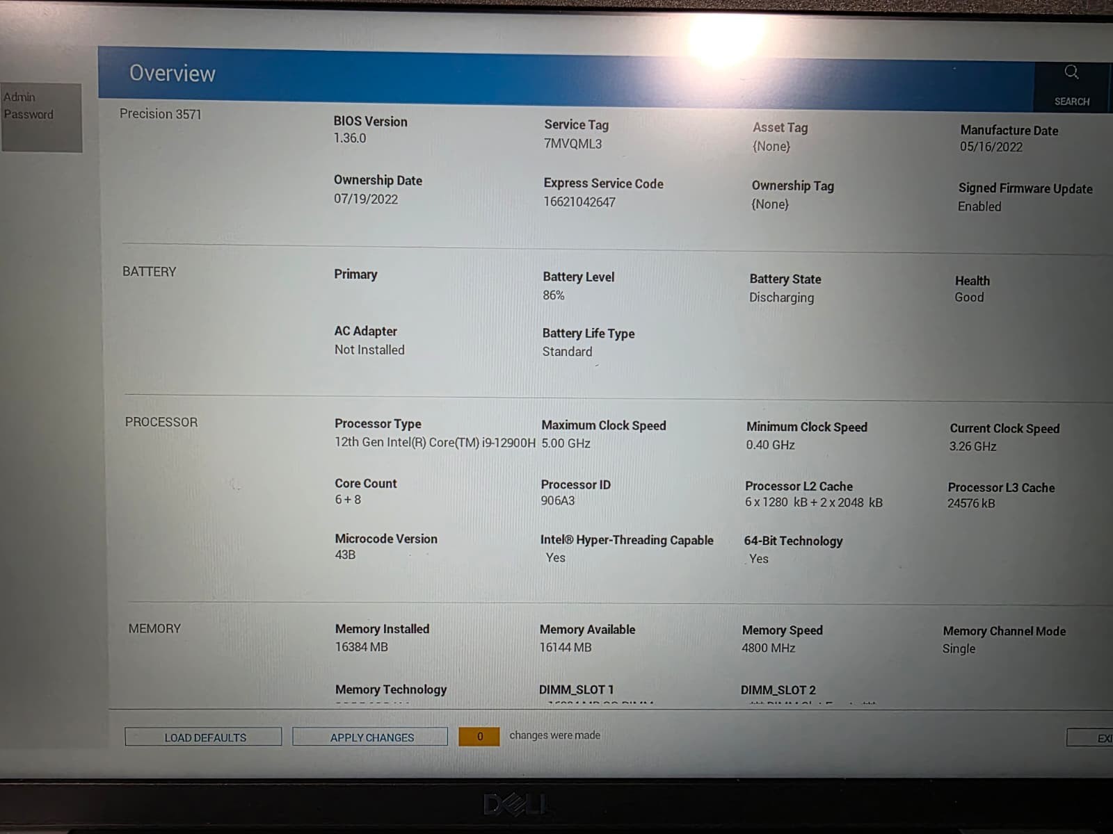 Dell Precision 3571 CAD Laptop i9-12900H 14-Core 16GB 750GB SSD T600 Win11 Pro