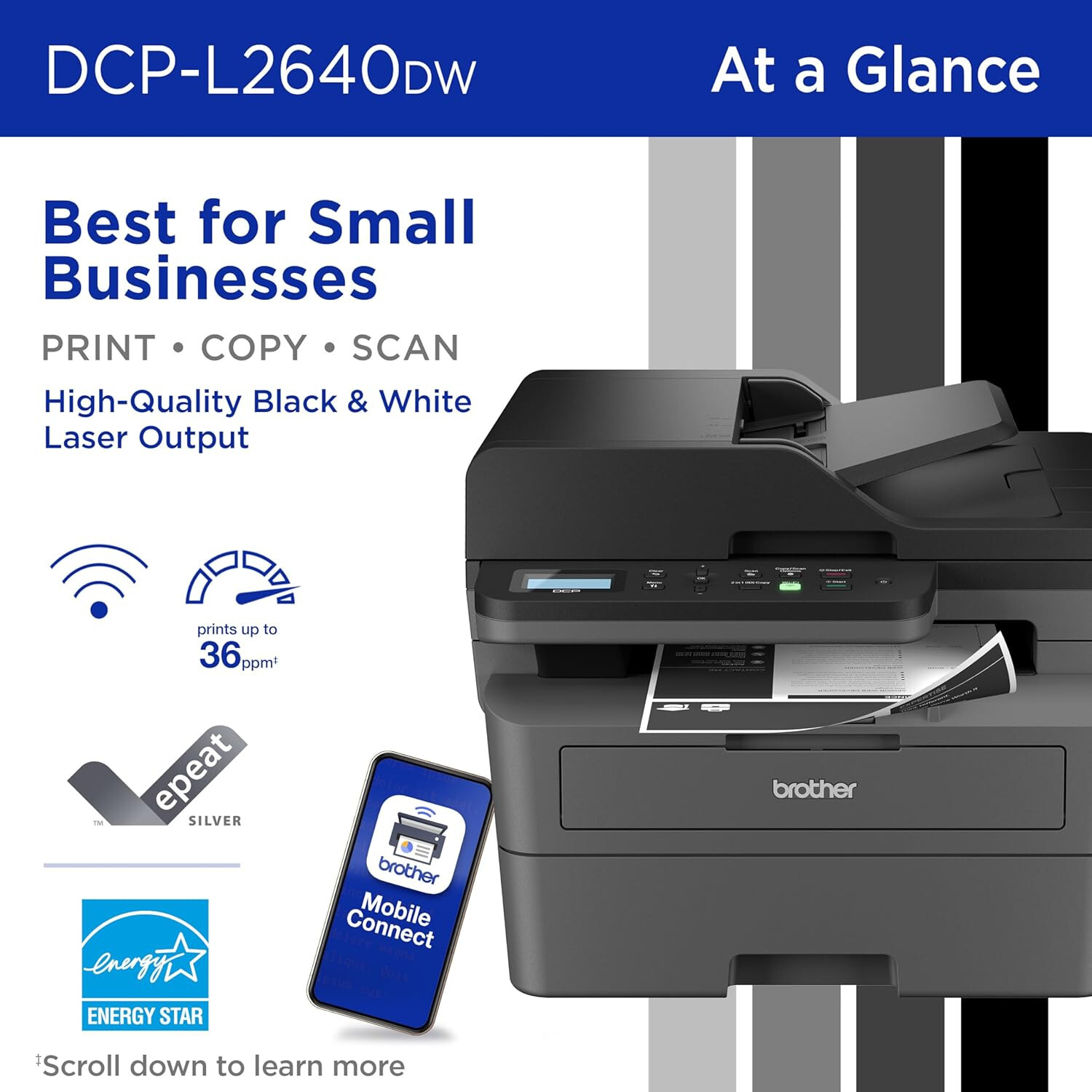 Brother DCP-L2640DW Multifunction Wireless Monochrome Laser Printer