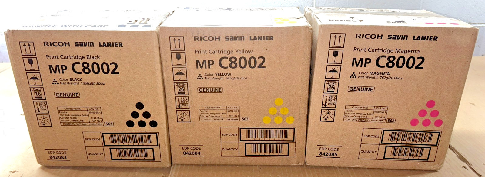 Set of Genuine Ricoh 842083 Black + 842084 Yellow + 842085 Magenta Toners
