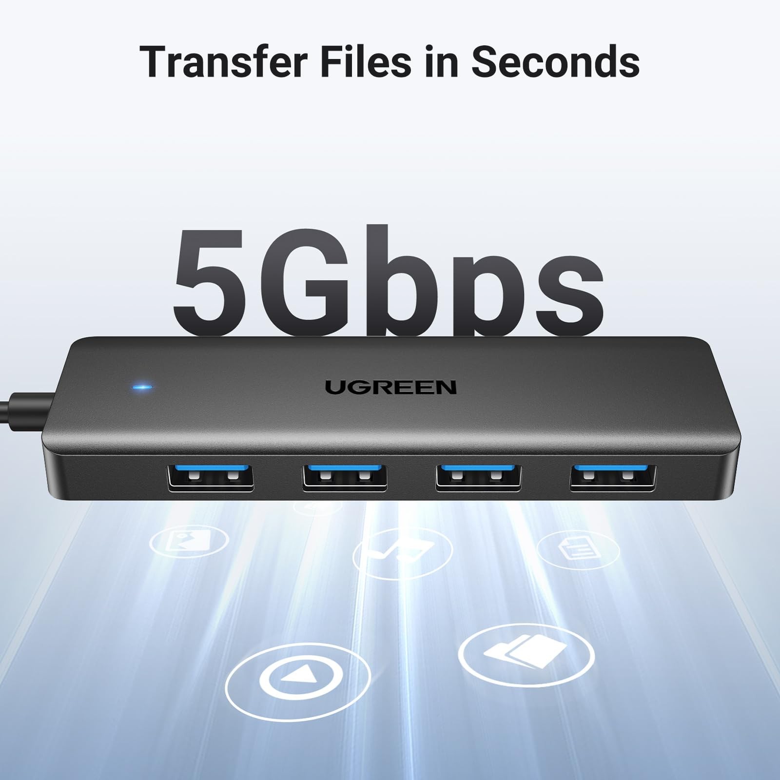 UGREEN USB 3.0 Hub, 4 Ports A Splitter Ultra-Slim [‘0.5 feet’], Black