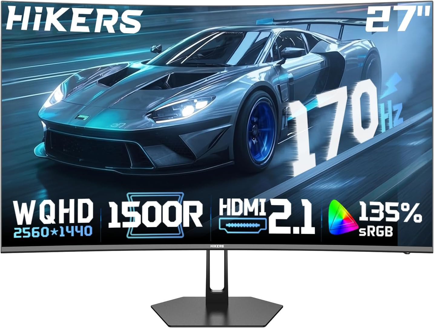 Hikers 27″ Curved Gaming Monitor 2K 1440p 170Hz G27H1Q HDMI 2.1 DP PS5 PC NEW