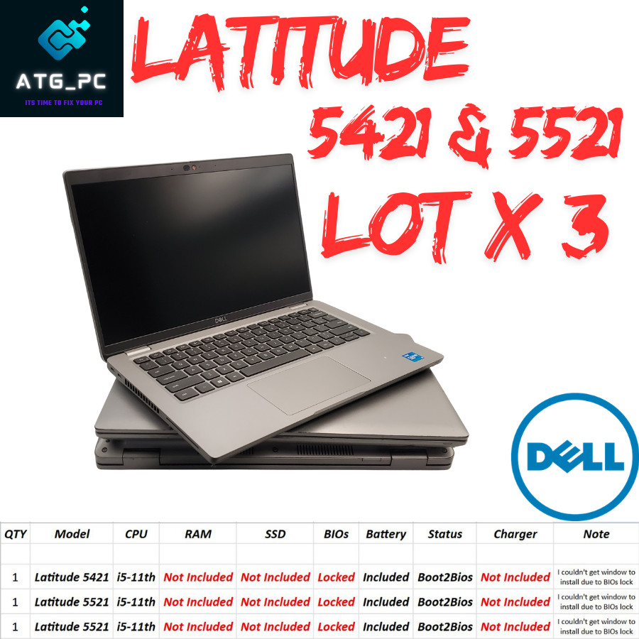Lot x 3 Dell Latitude 5421/5521 Laptop No RAM/SSD/AC/Boot2BIOs Lock **Read