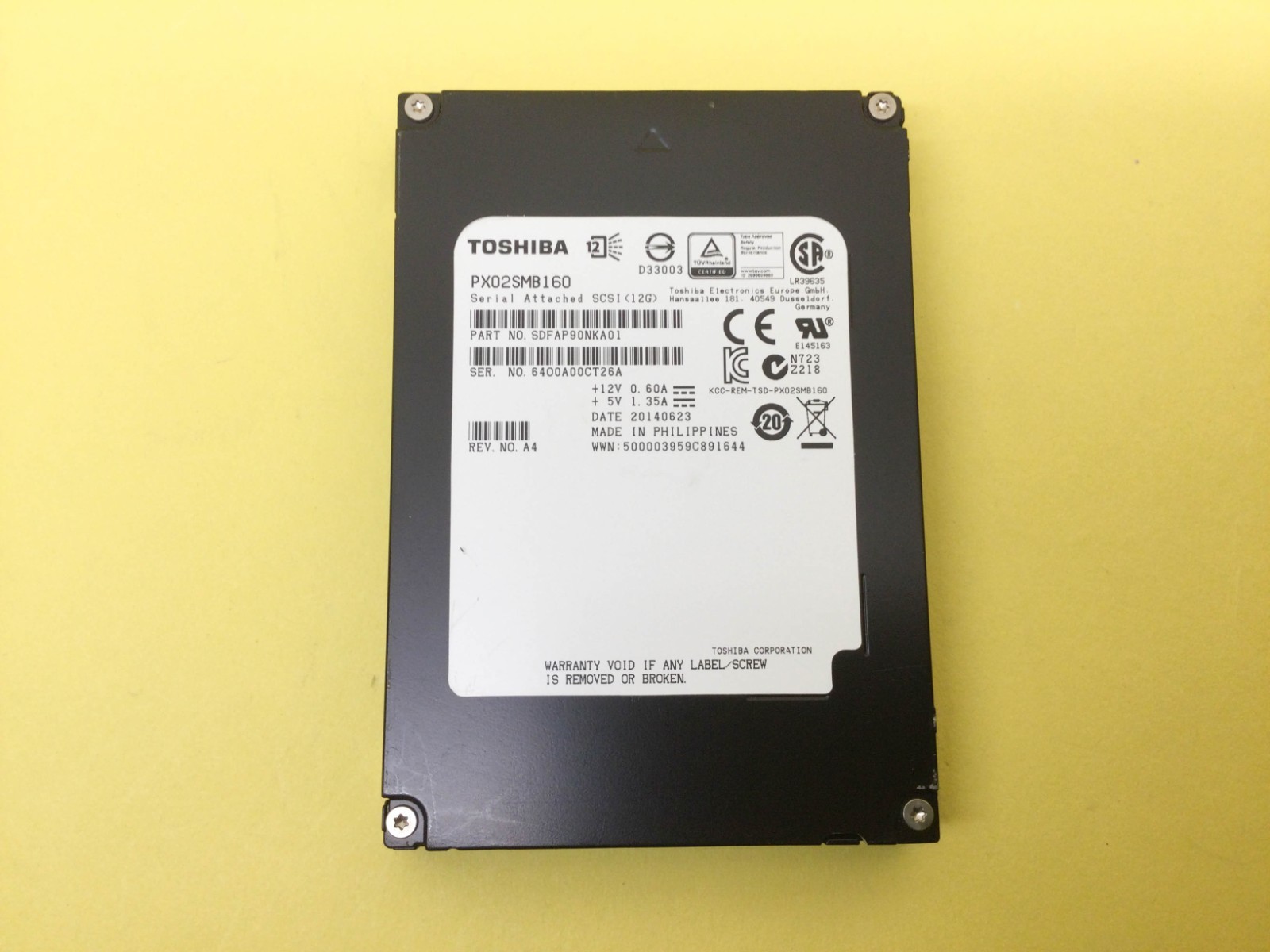 Toshiba 1.6TB SAS 12Gb/s 2.5in SSD PX02SMB160