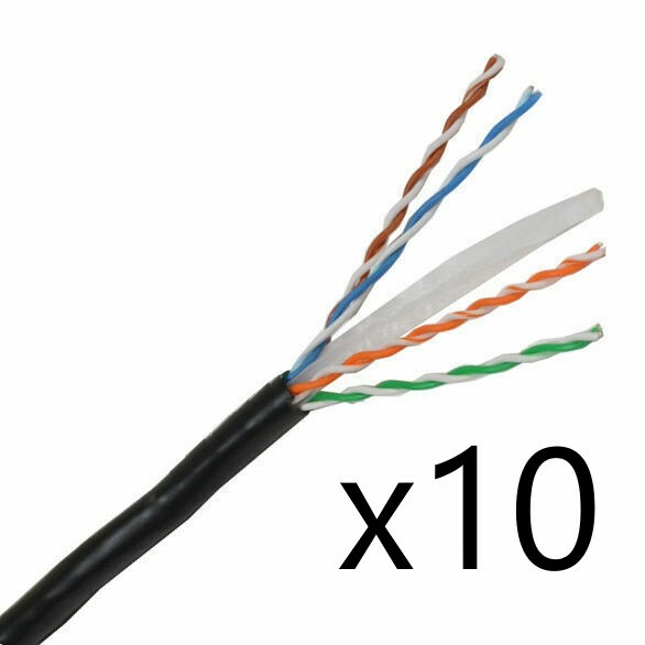 Lot of 10 – CAT6E Ethernet 550MHz CMR Cable Black 1000FT 23 AWG COPPER