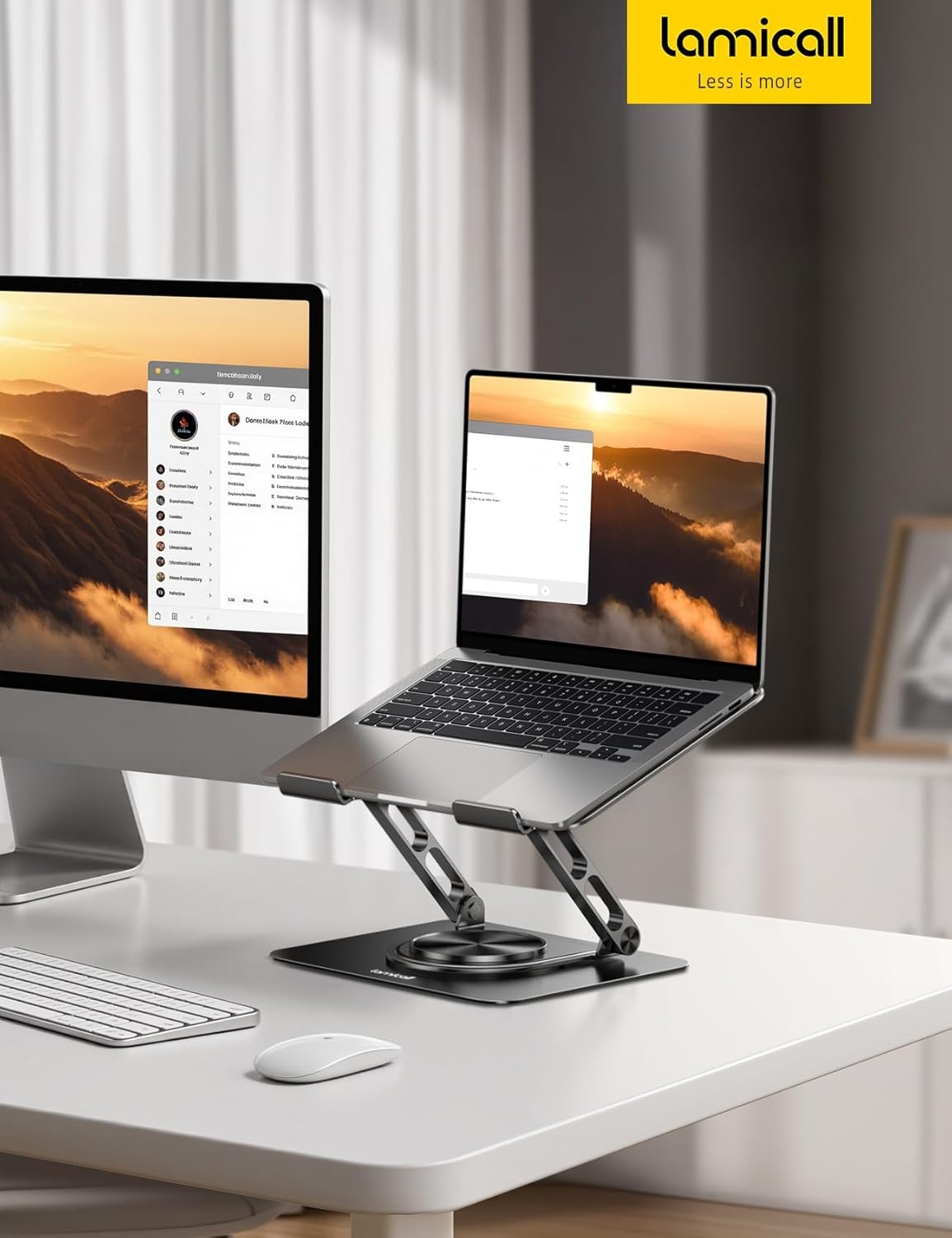 Lamicall Adjustable Laptop Stand for Desk – 360 Rotating Base Ergonomic Computer