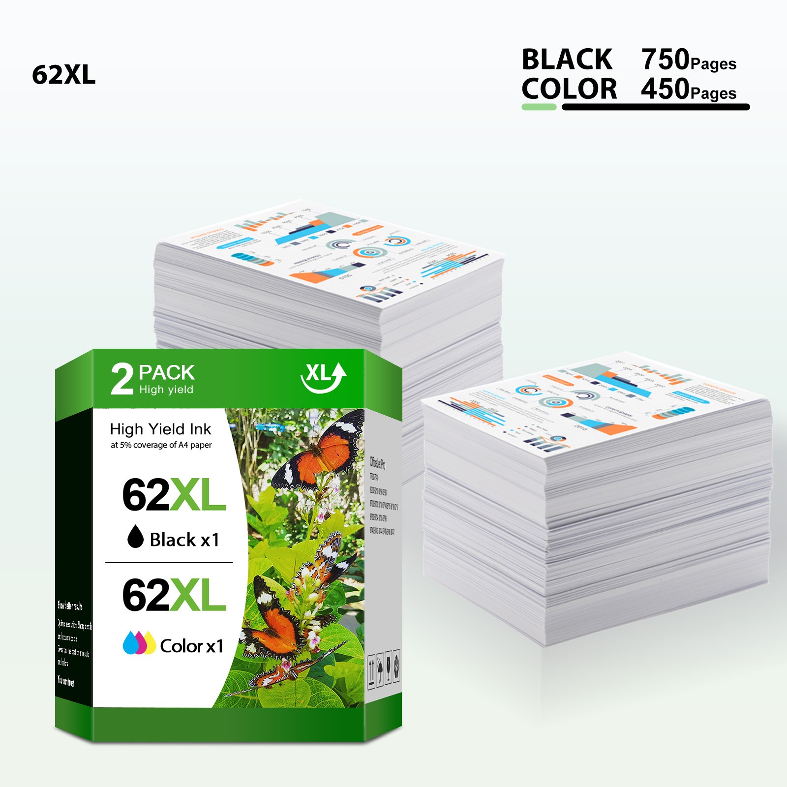 Black /Tri-color Ink Cartridge For HP 62 62XL ENVY 5660 7640 7645 Officejet 5740