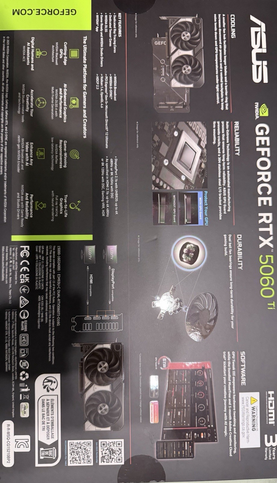 ASUS Dual GeForce RTX 5060 Ti 16GB GDDR7 OC Edition Graphics Card NVIDIA PCI 5.0