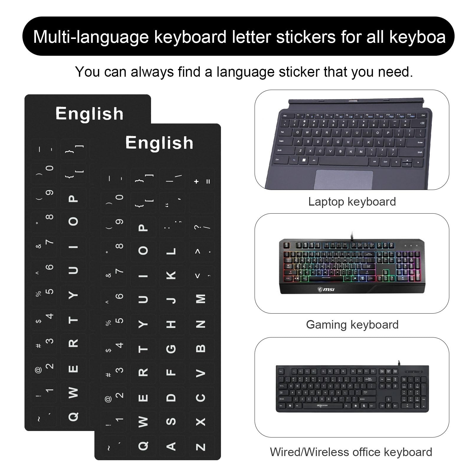 2PCS English Keyboard Stickers, Universal Replacement English Keyboard Letter…