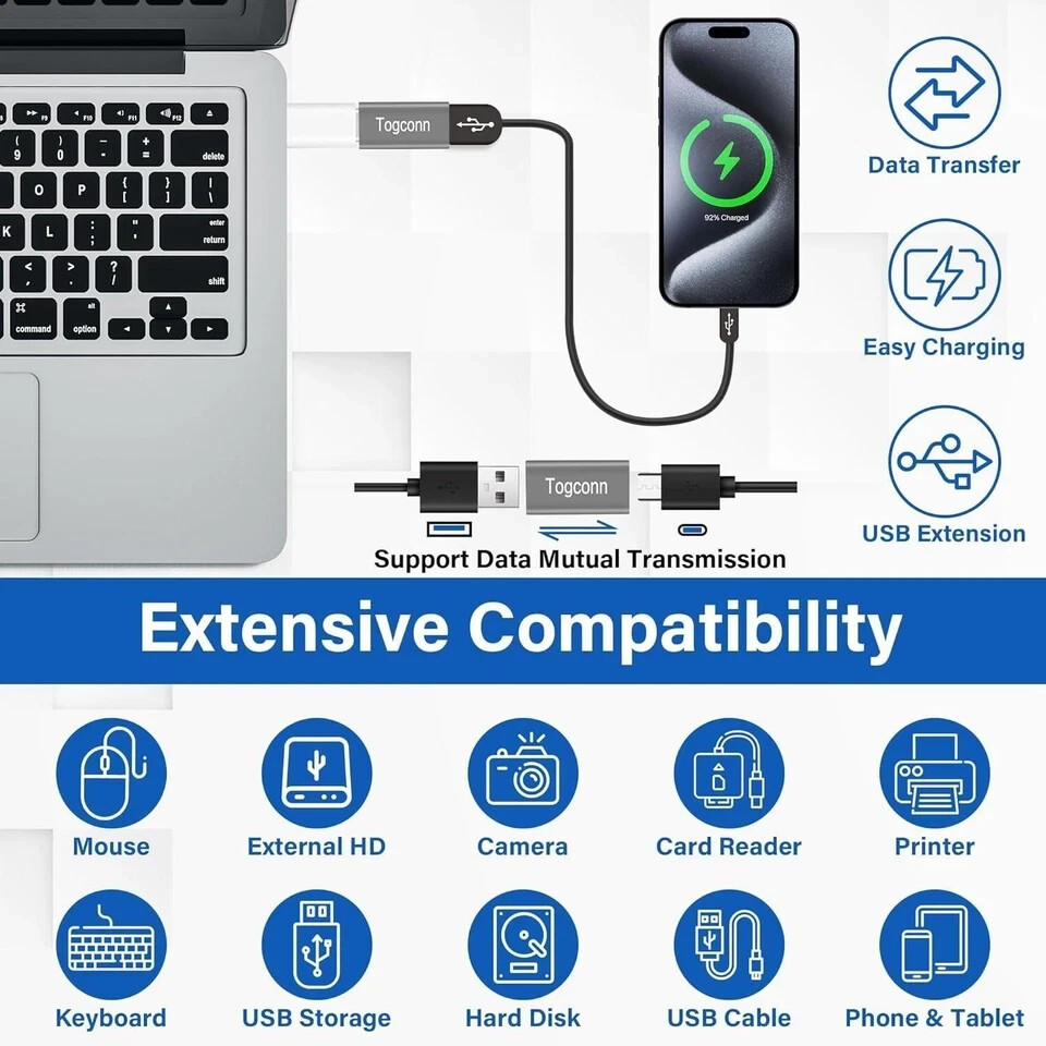 USB C to USB 3.0 Adapter (2 Pack),usb Type-c (female) to USB a (female) Coupl…