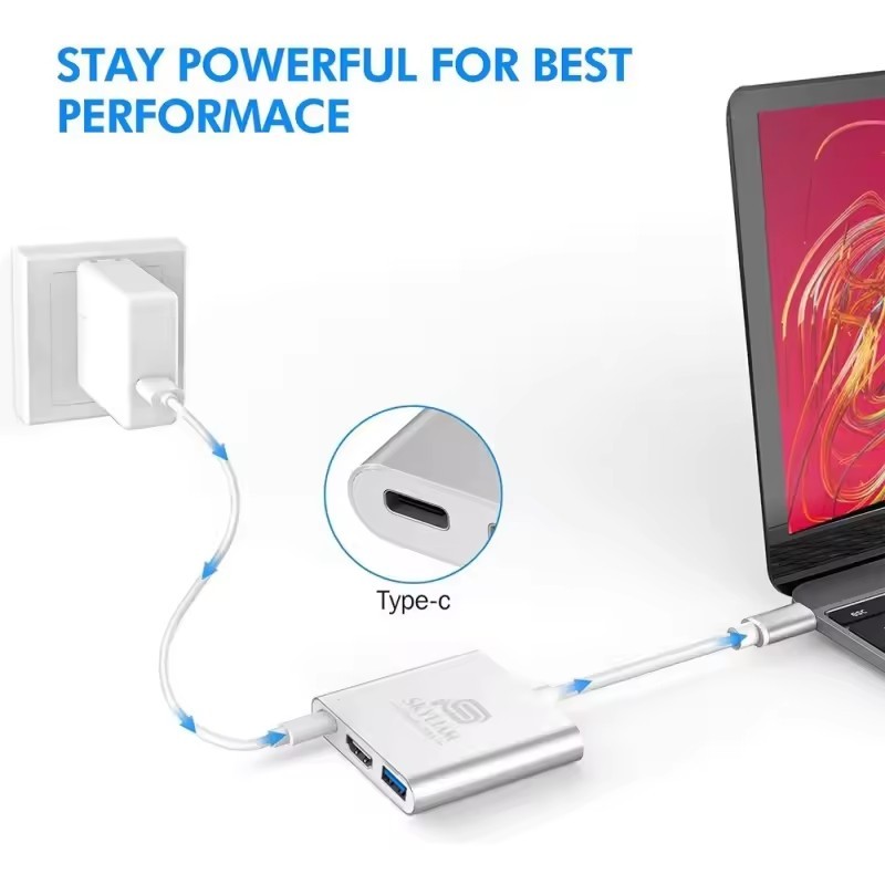 High Speed Type C 3 in 1 Adapter 3 in 1 USB Type C Hub with HDMI 4K USB3.0